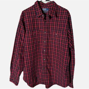 Polo Ralph Lauren Classic Western Shirt Mens Size XL Red Black Plaid Pearl Snaps